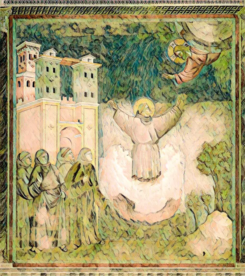 Franciscus van Assisi in geestelijk contact met natuur en dieren